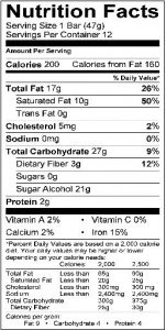 Sugar Free Dark Chocolate Bar Nutrition Facts
