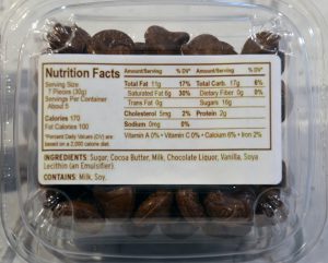 Milk Chocolate Wilbur Bubs Fresh Pack Nutrition Label details ingredients and dietary information.